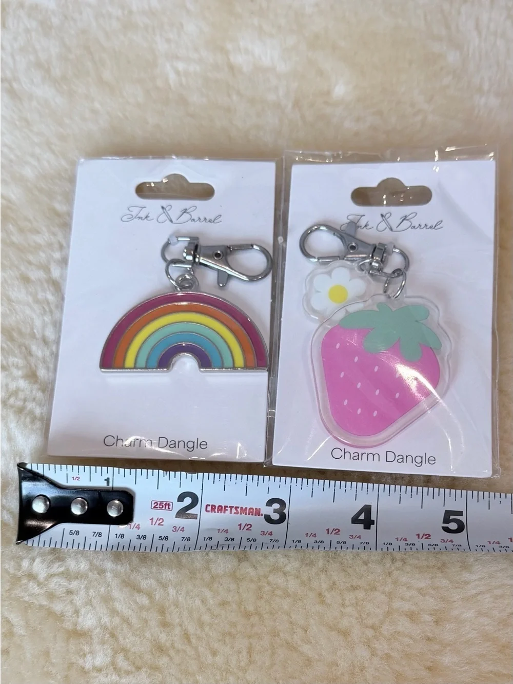 Kids Rainbow and Pink Strawberry Charm Dangle Keychains